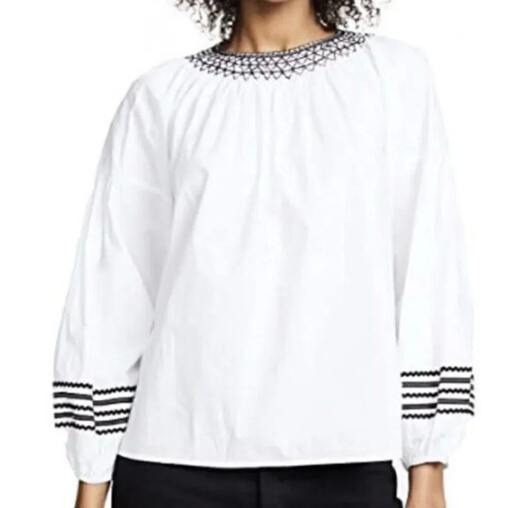 Joie cotton peplum ric rac embroidered puff sleeve blouse xs